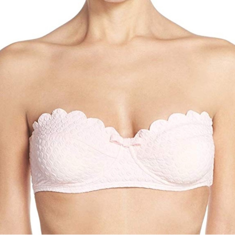 Kate Spade ♠️ Pink Strapless Scalloped Bikini  Top and Bottom L BNWOT